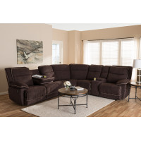 Baxton Studio RX038A-Chocolate Brown-SF Sabella Modern and Contemporary Chocolate Brown Fabric Upholstered 7-Piece Reclining Sectional Sofa